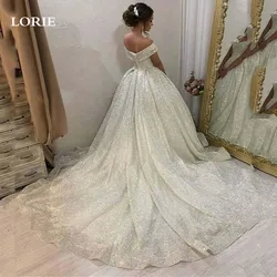 LORIE-vestido de novia con purpurina brillante, traje de boda con hombros descubiertos, línea A