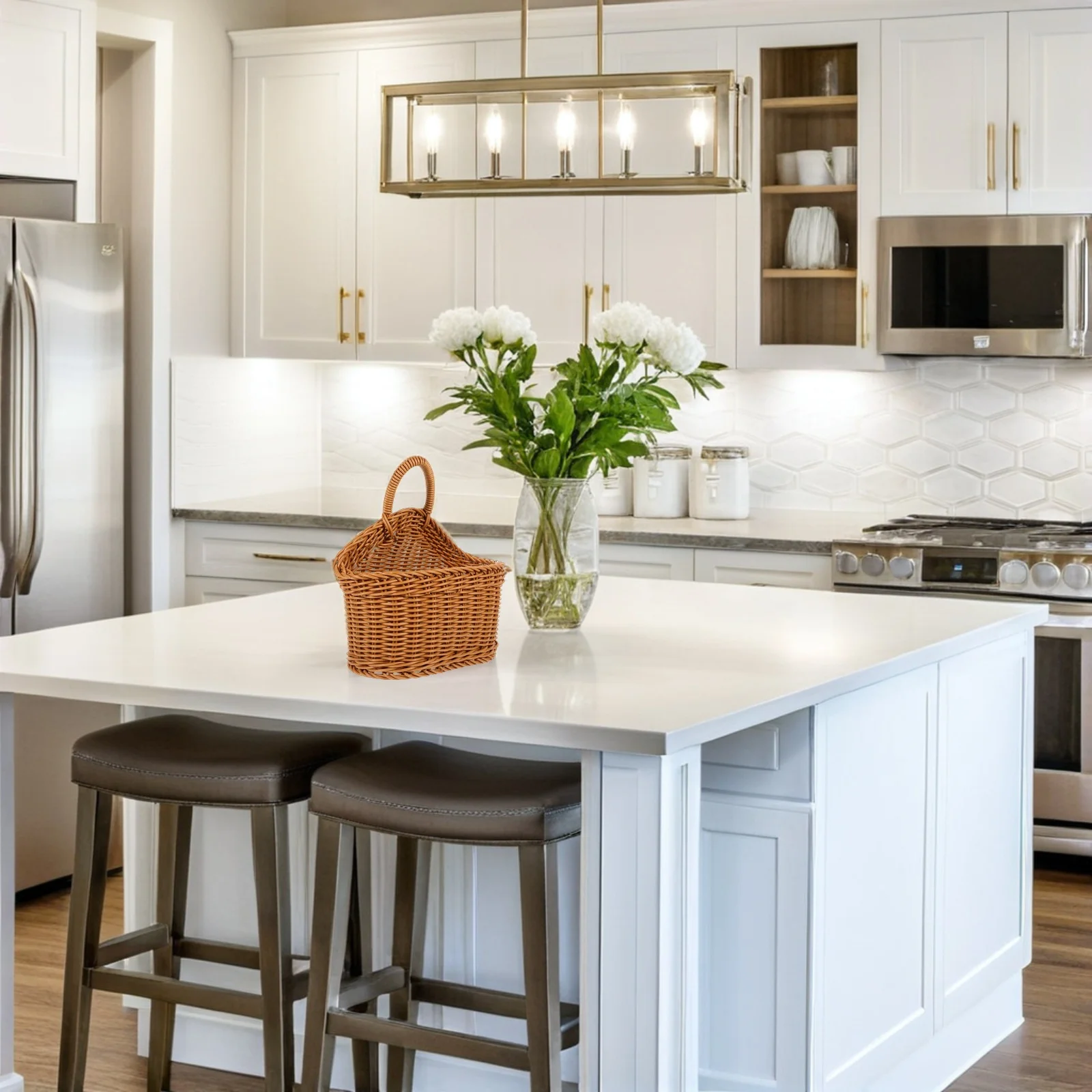 

1pc Plastic Woven Multifunctional Kitchen Storage Organizer For Cutlery Chopsticks Spoon Knives Wall-Mounted Hanging Basket