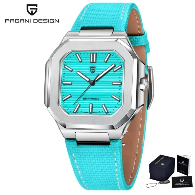 Pagani Design YS-019 Men's Quartz Watch 37MM Square Stainless Steel Case Japan VH31 Movement 5ATM Waterproof Calendar Wristwa