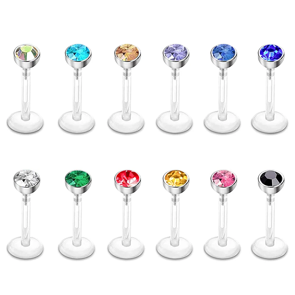 

Nose Ring Nipple Piercing 16G Mixed Acrylic Crystal Bar Monroe Labret Stud Lip Ring Flesh Belly Piercing Boiflex Clear 12 color