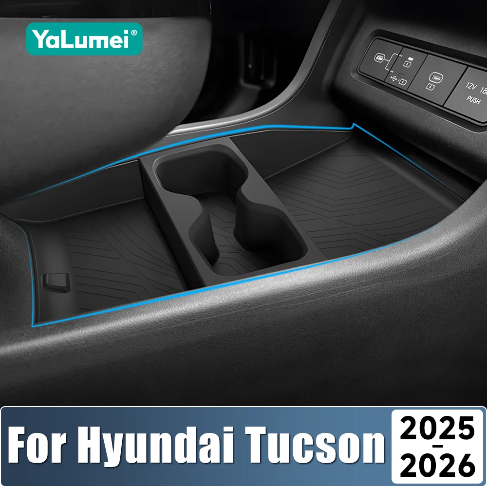TPE Lower Center Console Storage Box For Hyundai Tucson 2025 2026 Column Shift Only Car Organizer Tray With Cup Holder
