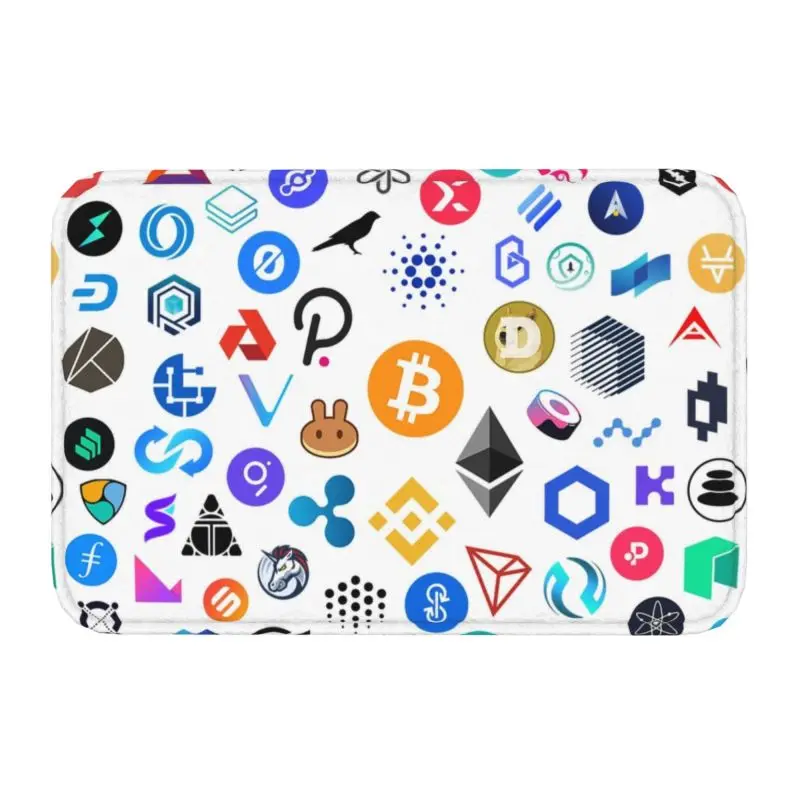 Custom Cryptocurrency Altcoin Blockchain Symbol Doormat Mat Anti-Slip Crypto Ethereum Bitcoin Kitchen Bathroom Garage Rug Carpet