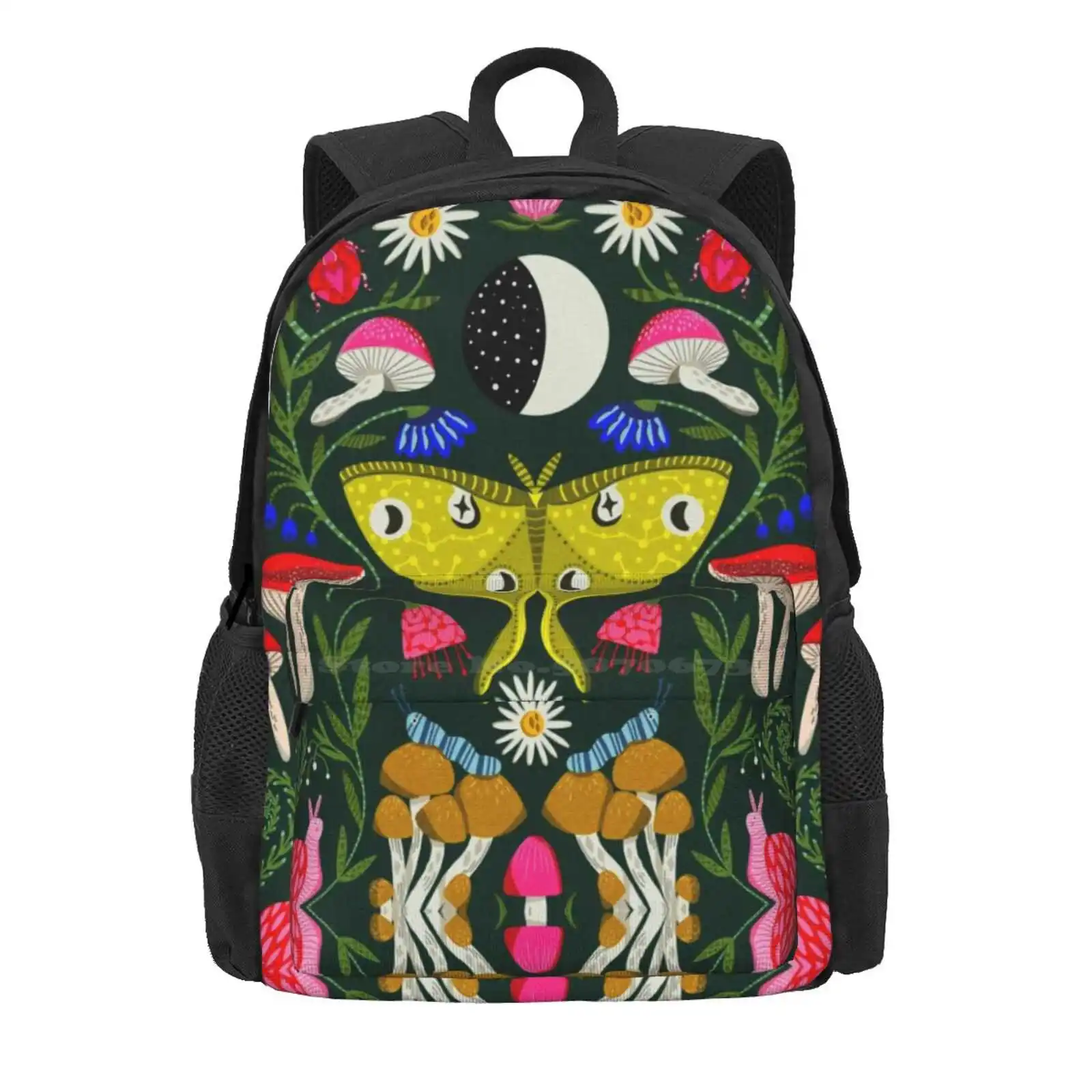 Moth 2 - Mushroom Art, Witch Art, Moon Art, Floral, Mushrooms, Magic Mushroom Hot Sale Schoolbag Backpack Fashion Bags Moth