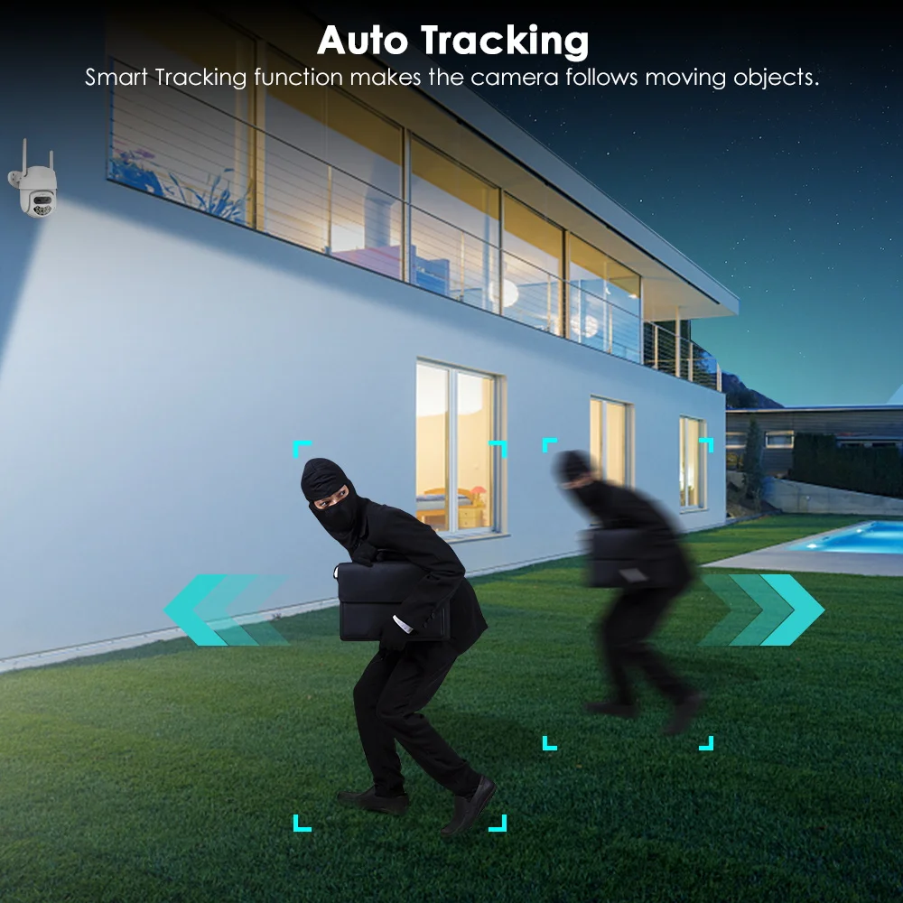 Wifi IP PTZ Camera Security Protection 8X Digital Zoom H.265 AI Human Tracking Wireless Video Outdoor Surveillance CCTV Camera