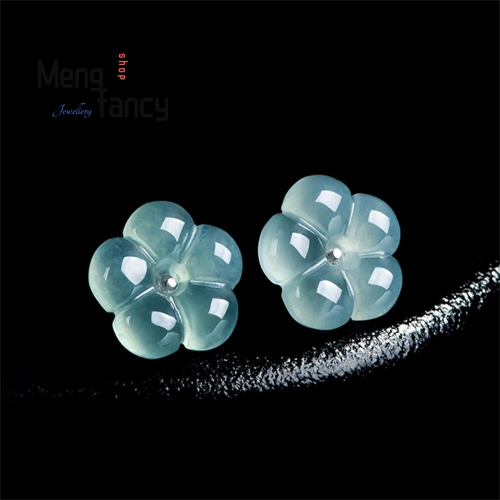

Natural A Goods Jade Blue Water Plum Earrings Ice Jade Petals S925 Silver Inlaid With Ancient Style Female Earrings