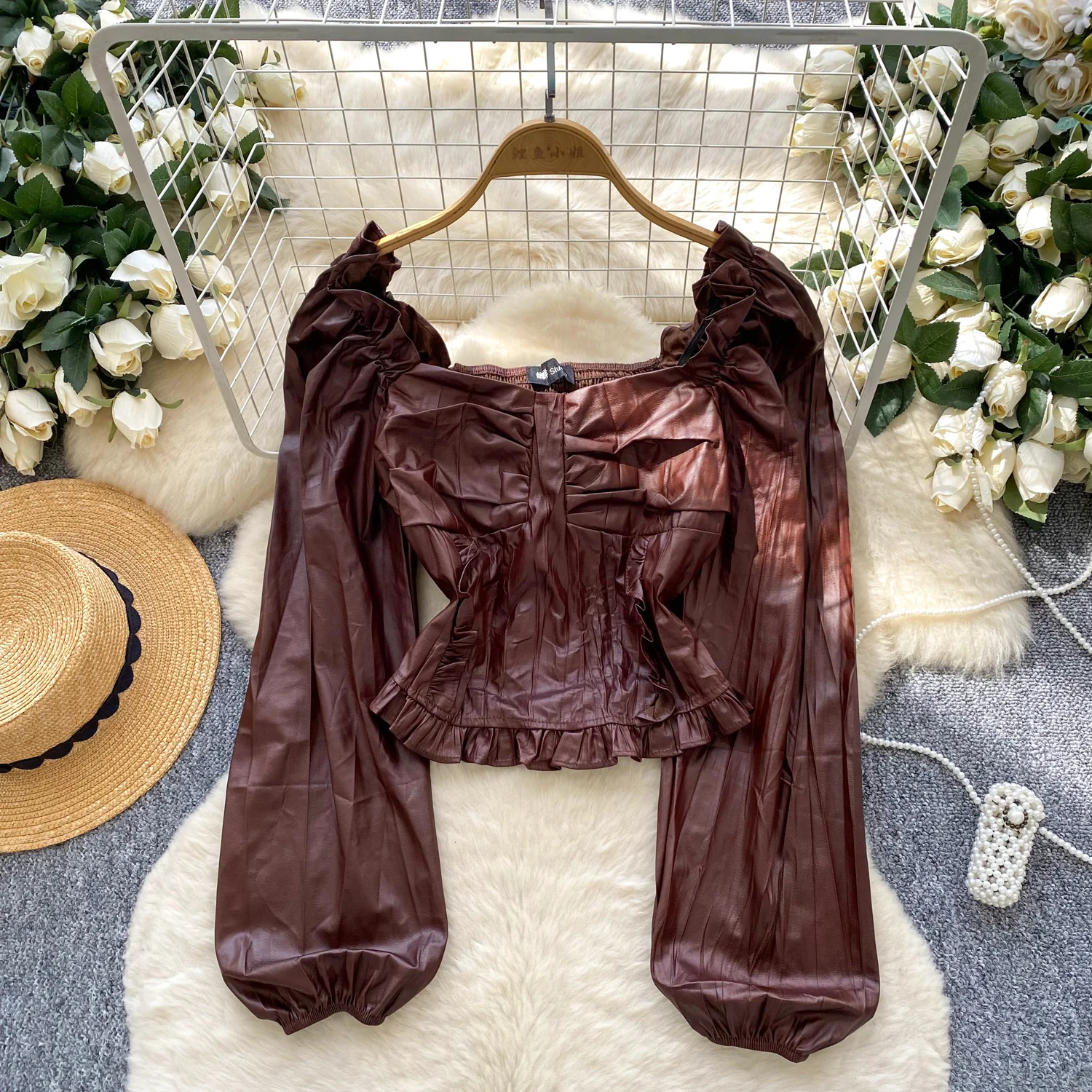 

Sexy long sleeve puff sleeve solid slim Tanks Chic Women Party Top Y2k High Street women clothing