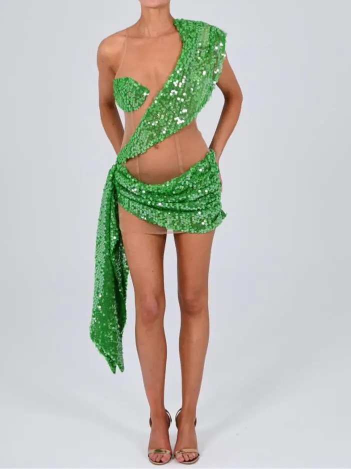 فستان حفلات أعياد الميلاد فساتين سهرة فاخرة 2024 صيفية مثيرة شبكية شفافة فستان موضة ترتر أنيق ملابس الحفلات