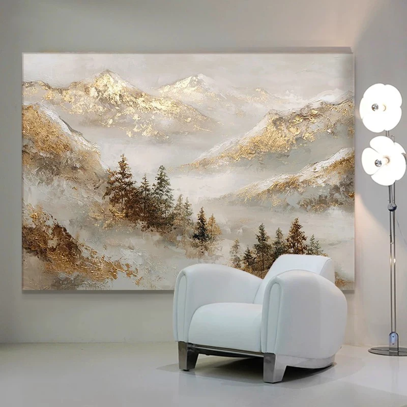 

Картина маслом ручной работы на холсте: Абстрактные золотые горы, настенное искусство, текстурный постер для гостиной, прихожей, отеля, декоративное панно