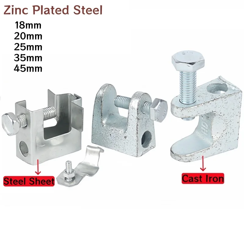 C-type Clamps Zinc Plated Cast Iron Lifting Fixture I-Beam Clamp Tube Slot Steel Pipe Clamp Heavy Sling Steel Cable Fittings