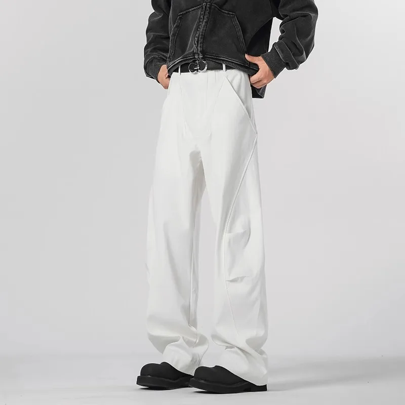 New Men White Straight Pants Wide Leg Track Pants Baggy Pants Long Trousers Men's Sweatpants Casual Thermal Velvet Trousers