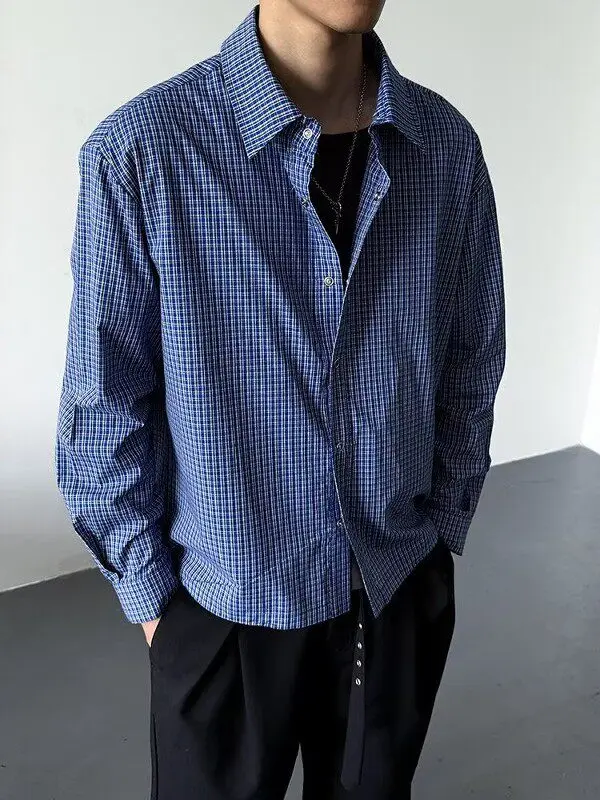 

American Retro Miu Plaid irt Loose Oversize id Pattern Men's Women's Casual Sle Long Sve Button up irt