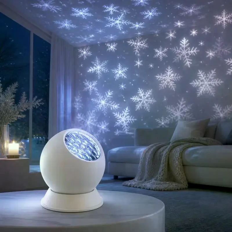 LED Snowflake Projection Lamp 360° Rotatable Base Replaceable Lenses for Xmas Wedding Party Ambient Decor