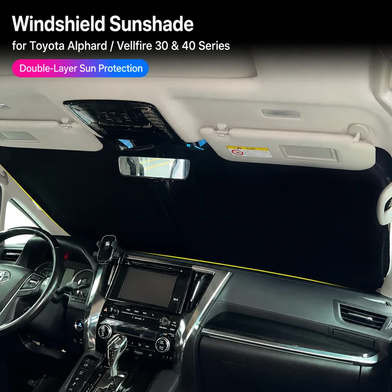 Protetor Solar para Para-brisa de Carro para Toyota Alphard Vellfire Série 30 40, Protetor Solar de Janela Frontal de Dupla Camada, Acessórios de Folha de Alumínio