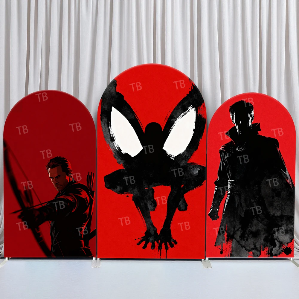 

Marvel Superhero Arch Backdrop Cover Spider Man Doctor Strange Red Black Style Theme Party Kids Birthday Photo Booth Decor
