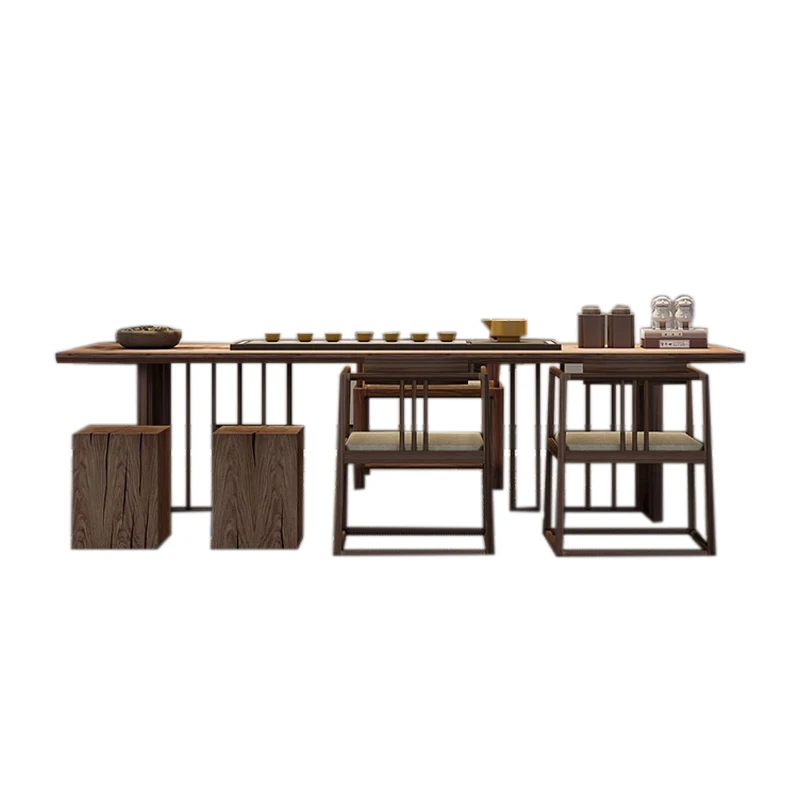 

Tea table and chair combination Zen solid wood office tearoom tea table black walnut