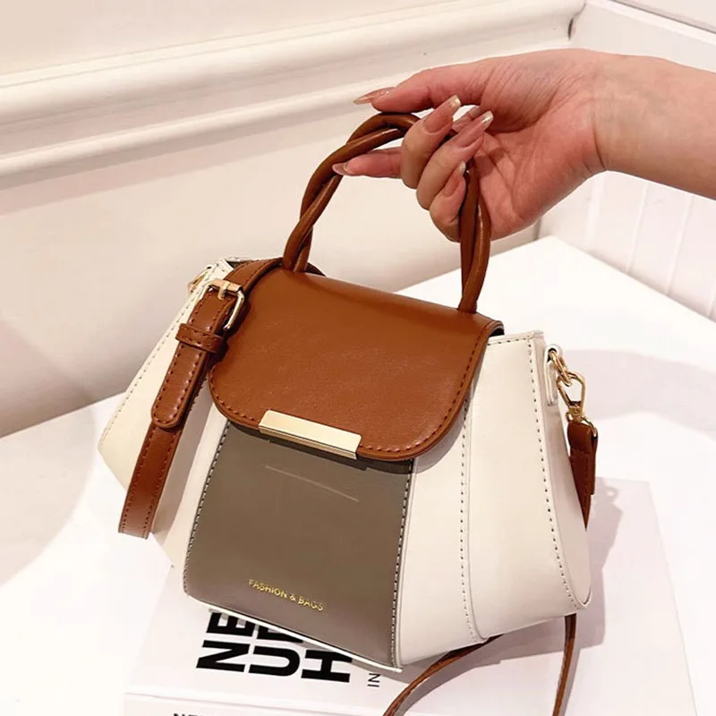 Fashion Patchwork Messenger Bags for Women PU Leather Purses and Handbags Female Designer Single Shoulder Crossbody Bag 2024