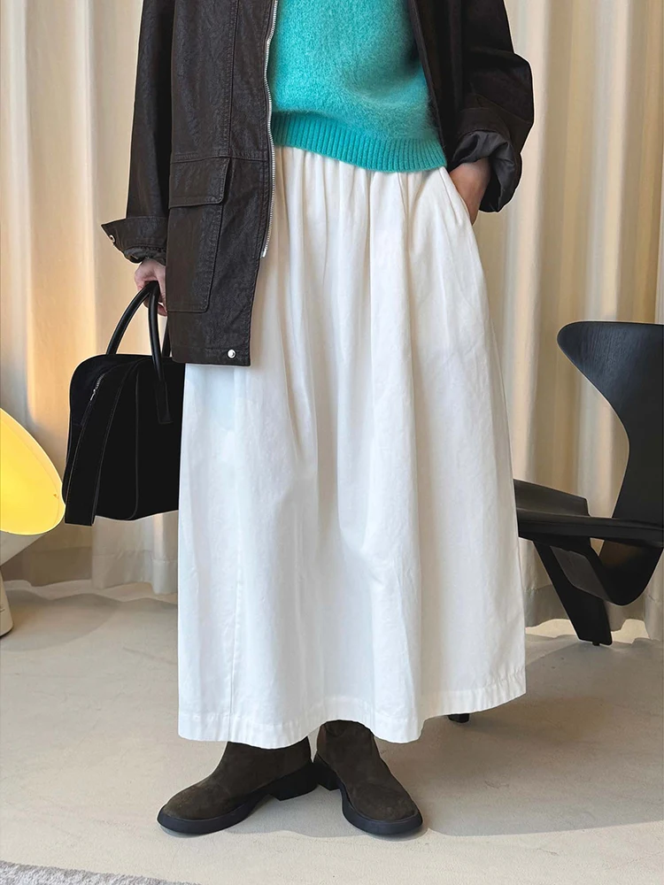 FANAN 미니멀리즘 여성용 A라인 스커트 신축성 있는 하이 웨이스트 한국 스타일 루즈한 의류 패션 여성 스커트 2026 봄 신상