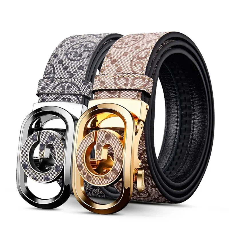 

2024 New Business Men's Automatic Genuine Leather Belt Male Brown Silvery Fashion Luxury Designer Golf Trouser Mens Belt