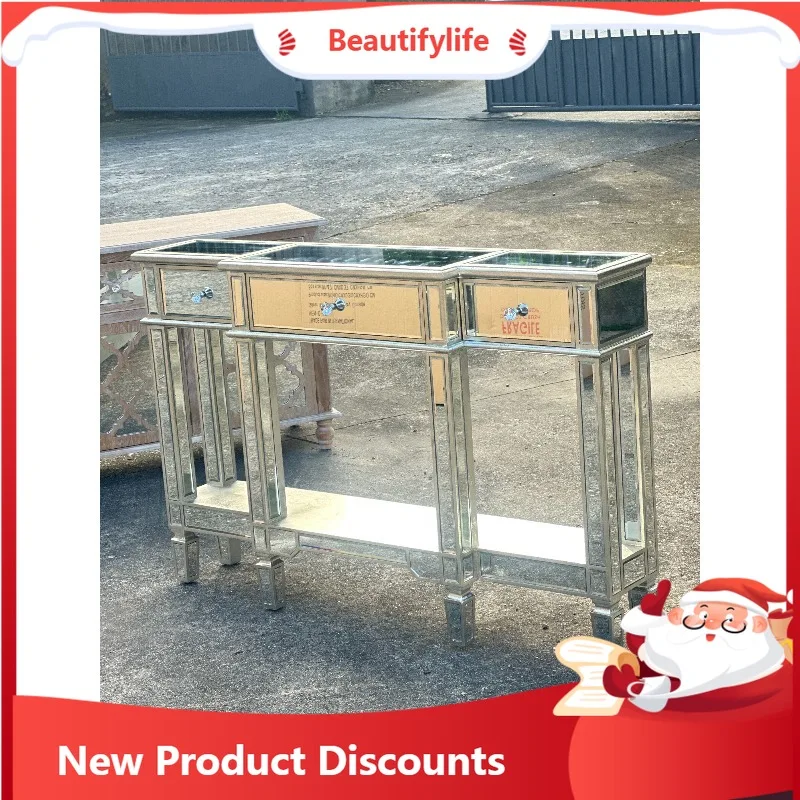 

High-Value Silver-Plated Mirror Surface 3-Drawer Cabinet Entryway Table 140x30x90cm