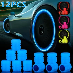12pcs Luminous Tire Valve Caps Car Motorcycle Bicycle Wheel Tyre Hub Night Glowing Caps Tire Valve Stem Cover Fluorescent Decor