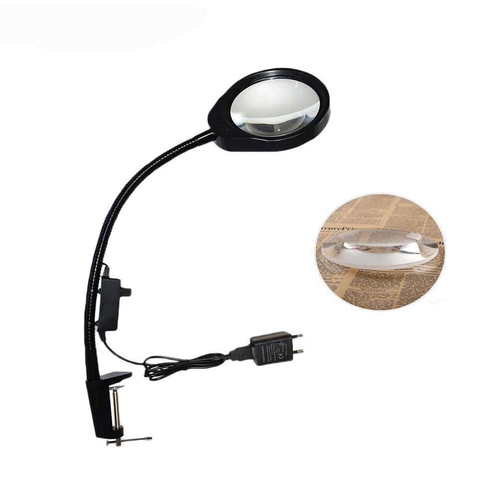 HD Magnifying Glass 3X 5X 8X 10X Adjustable LED Lamp 127mm Big Magnifier for PCB repair Book Reading 10X 20X Loupe Magnifying