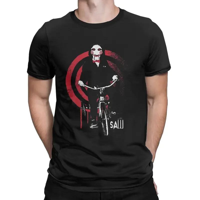 Y2K Saw Jigsaw On Bike Movie Men'S T Halloween Torture Fashion Vintage Tees Short Sleeve Round Collar T-Shirt 100% Cotton Gift