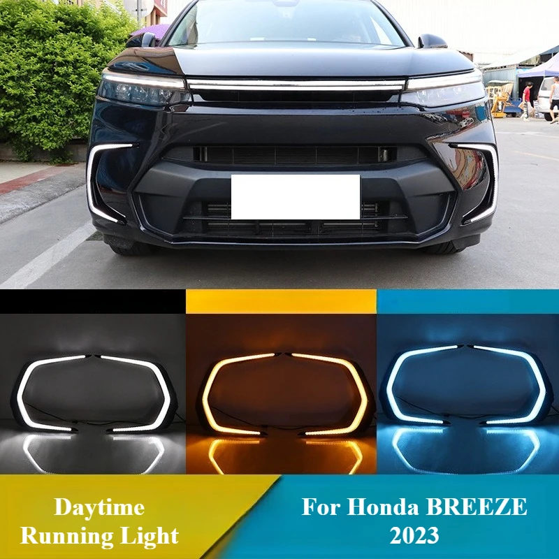 

For Honda BREEZE‌ 2023 2Pcs LED Daytime Running Light Front Bumper Fog Lamp DRL Dynamic Turn Signal Night Blue Light Accessories