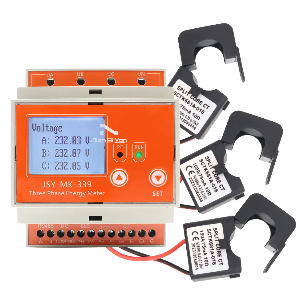 MK-339 Three-Phase Digital Energy Meter 3P4W LCD Display DIN Rail Installation RS485 Modbus-RTU Power Electric Meters