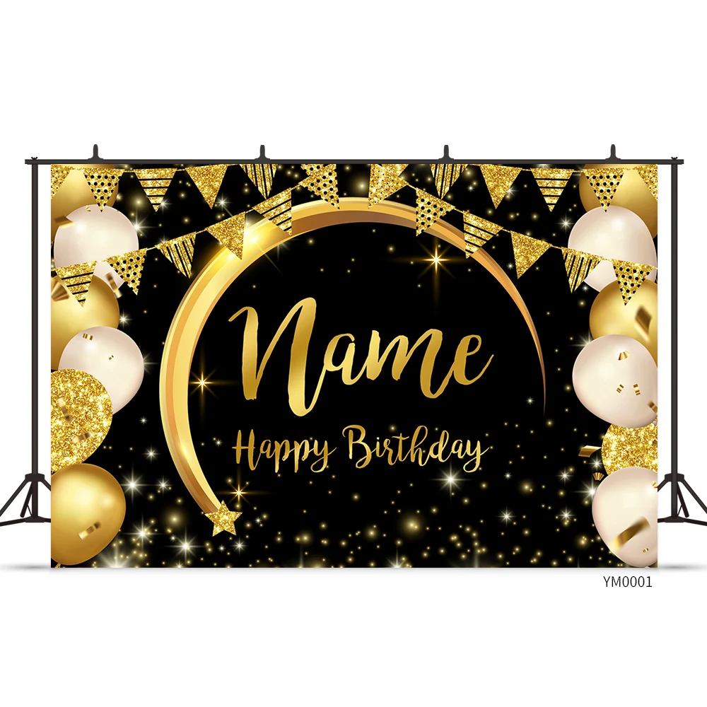 Custom Name Photo Birthday Party Decoration Black Gold Sign Poster for Anniversary  Backdrop Background Banner Party Supplies