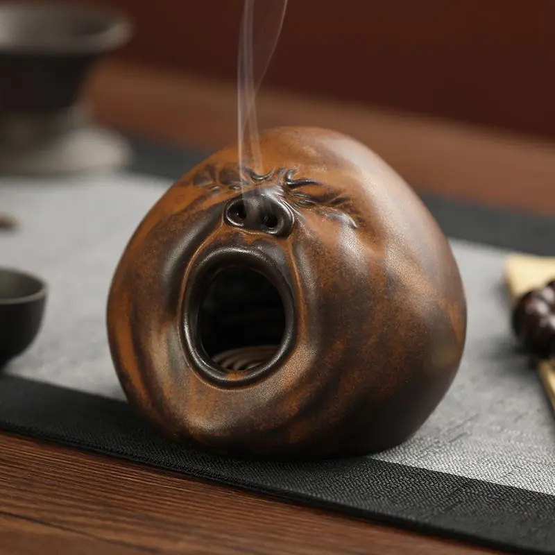 

Креативная модель смайлика, китайская ретро домашняя плита для ароматерапии, керамическая печь из сандалового дерева, дзен, чайная церемония, курильница, домашний декор