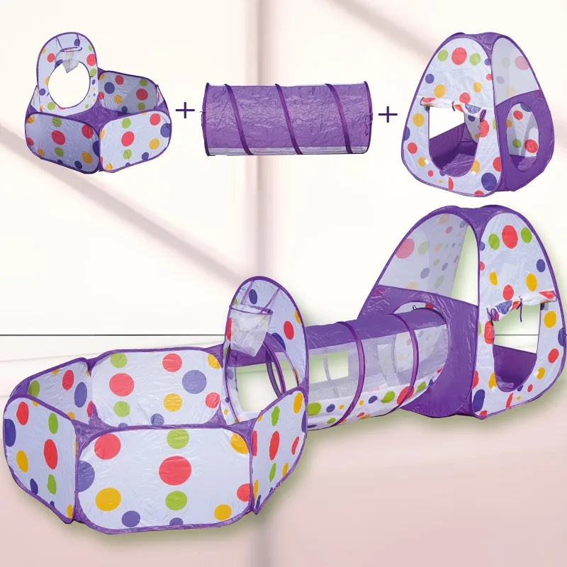 Kids Castle Tent Tunnel 3 Piece Set Boys Girls Princess Playhouse Indoor Outdoor Crawling Game Foldable Toy Ocean Ball Pool Gift