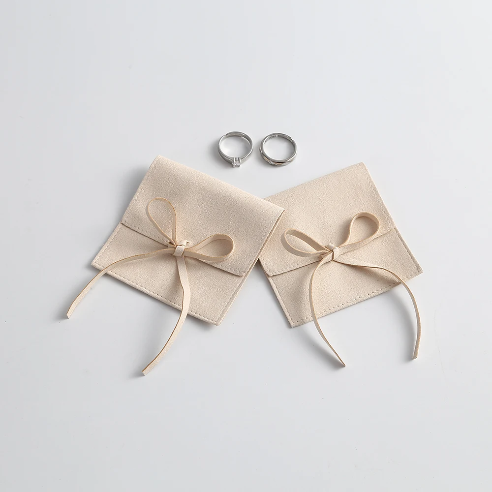 20/40/100 Beige Microfiber Jewelry Suede Velvet Jewelry Envelope Bag with Rope Jewelry Packaging Pouch Wedding Favors Gift Party