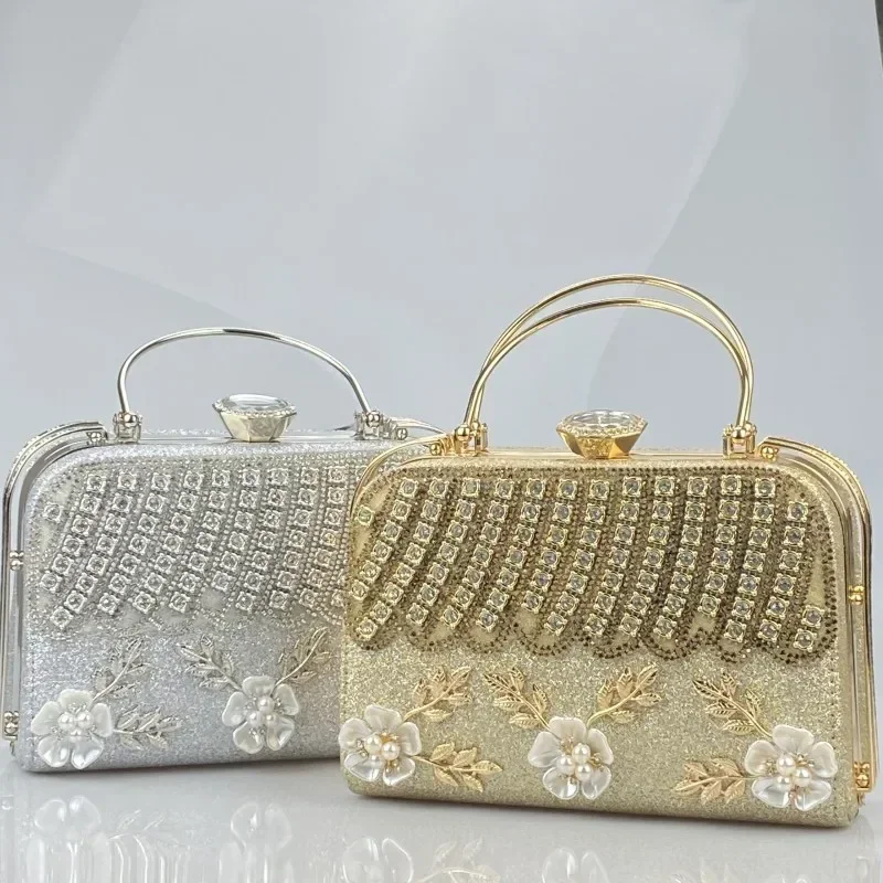 New Princess Bag Diamond Handbag Handbag Luxury Gold Crystal Rhinestone Evening Dress Handbag Women's Wedding Party Bag