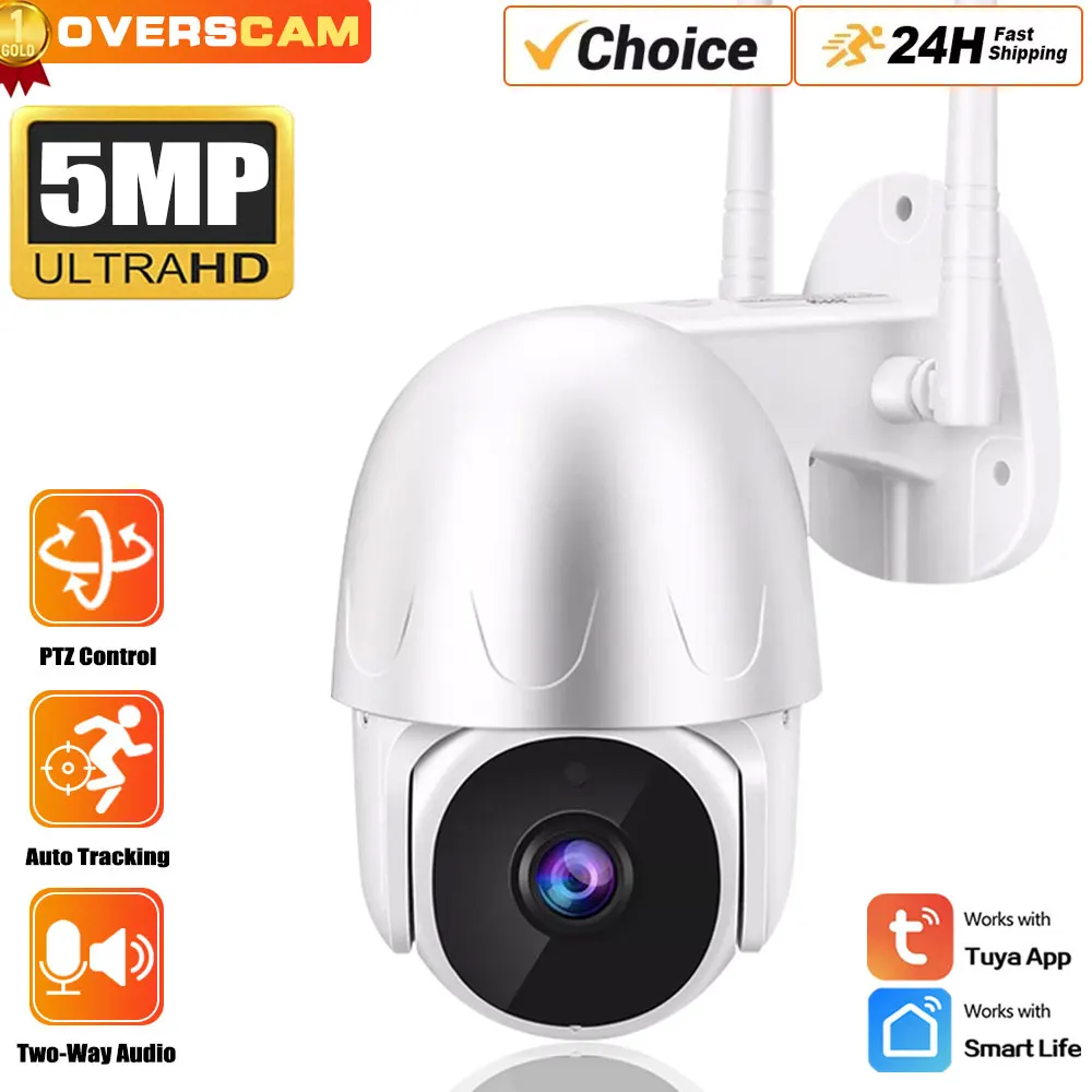 

5MP PTZ WiFi IP Wireless Camera Tuya Smart Outdoor Home Security 4X Zoom Auto Tracking Dome Camera CCTV Video Surveillance