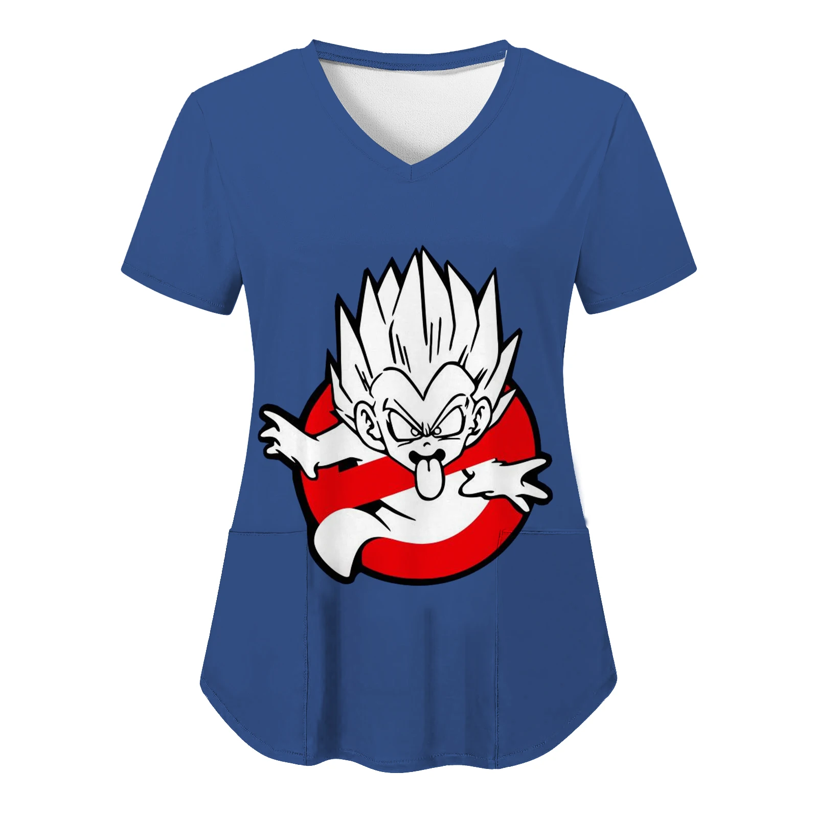 Top donna 2024 magliette del fumetto abbigliamento donna T-shirt infermiera uniforme ospedale Goku Vegeta moda Anime scollo a V Y2k tasca estate