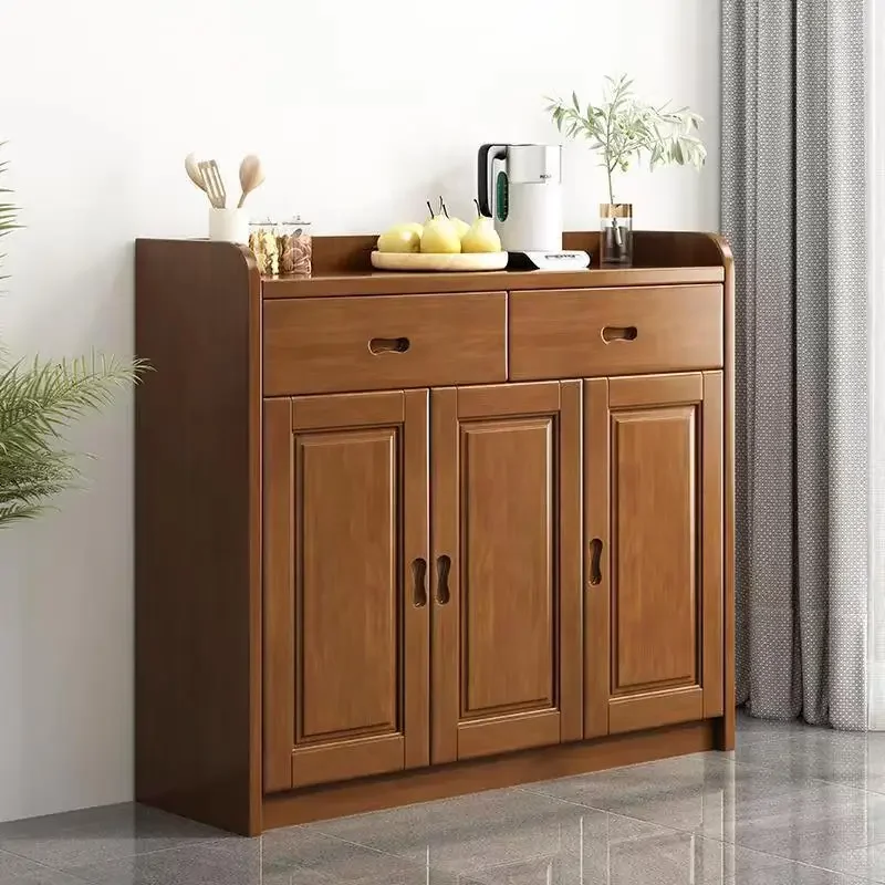 New Chinese modern shoe cabinet, all solid wood, two or three doors, home door storage, shoe rack, locker, layered oak cabinet