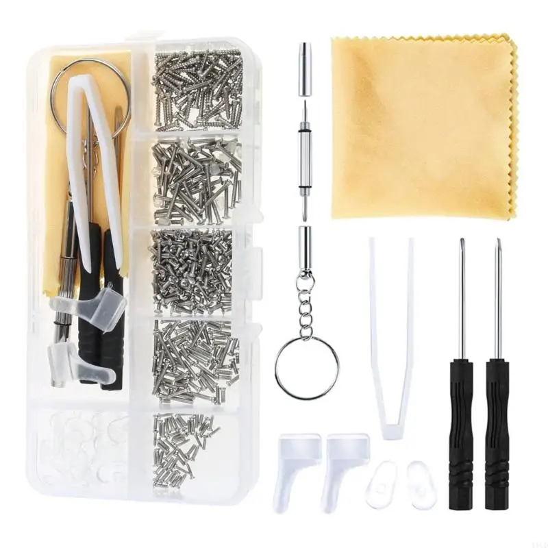 Eyeglass Repair Kits Glasses Repair Tool with Glasses Screws, Silicone Nose Pad, Tool Eye Glasses Repairing Set