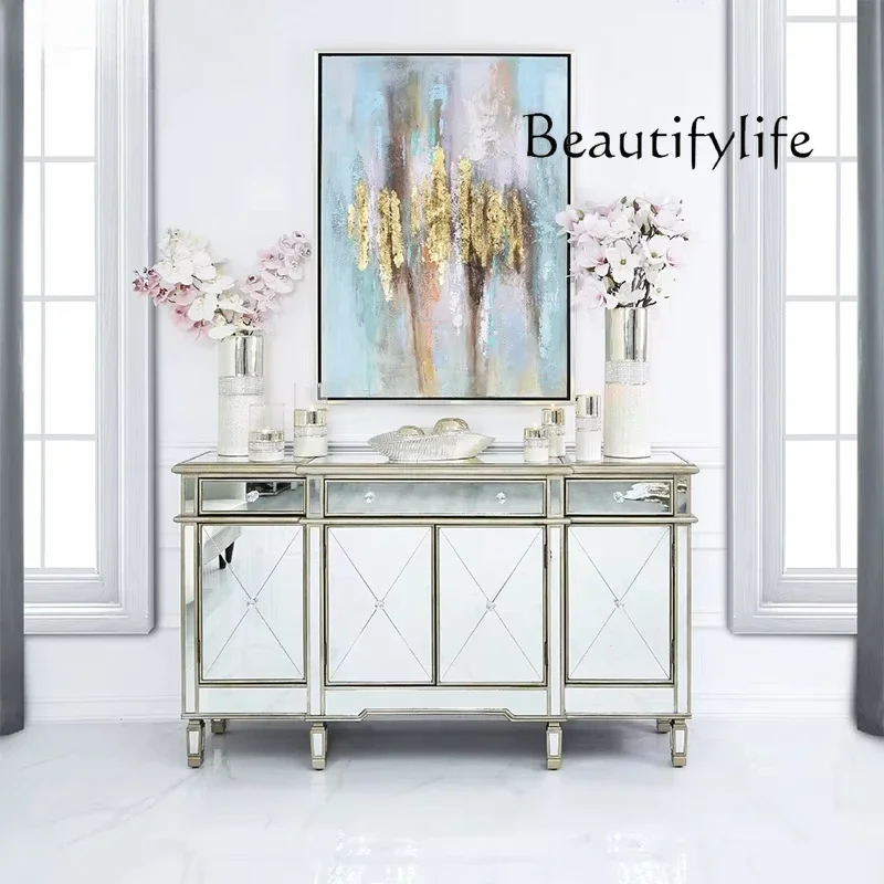 Vo Champagne Silver Home Decor Mirored Cupboard Cabinet With Muti Drawers