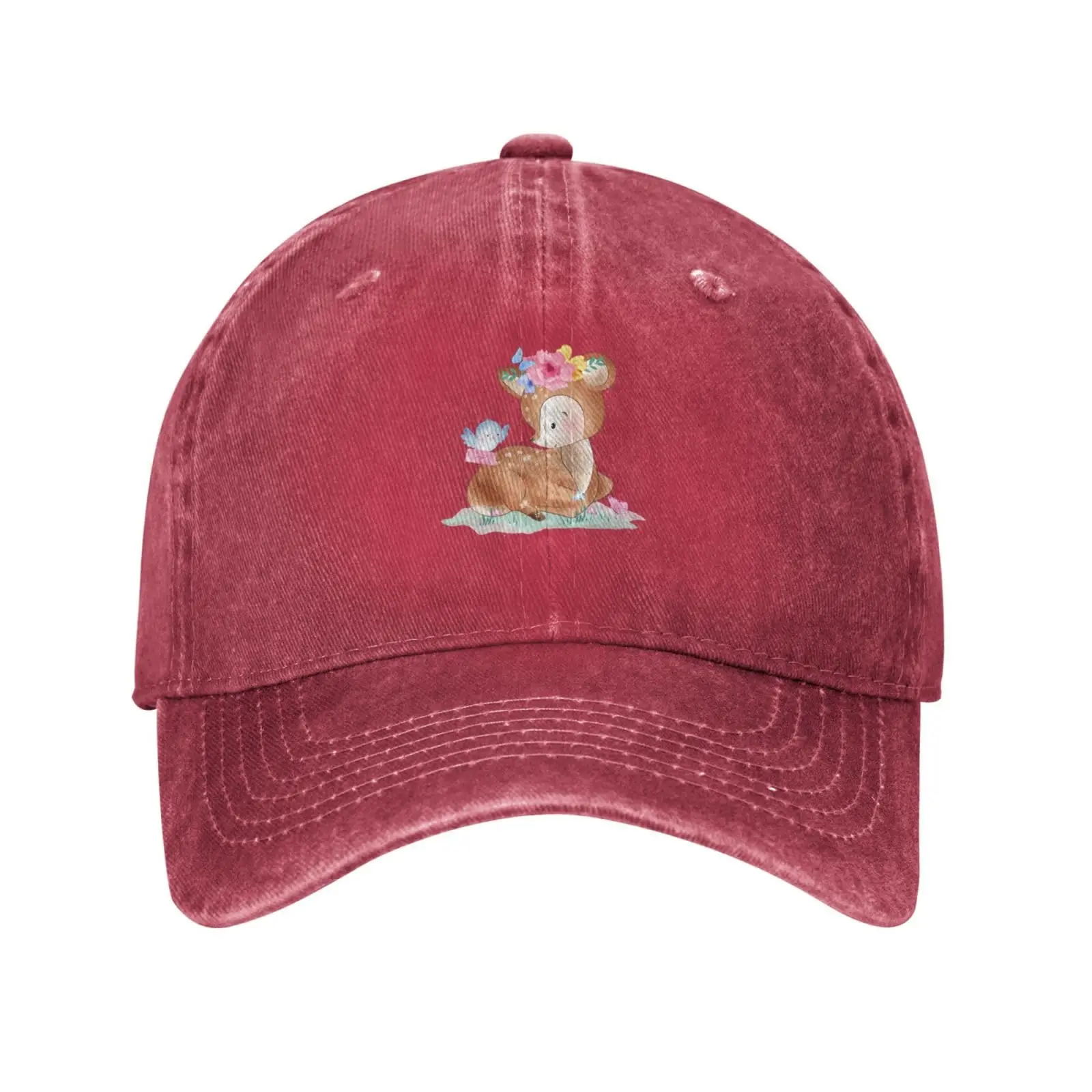 

Cute Little Deer and Bird Baseball Cap for Men Women Vintage Trucker Hat Golf Hats Dad Hat Red