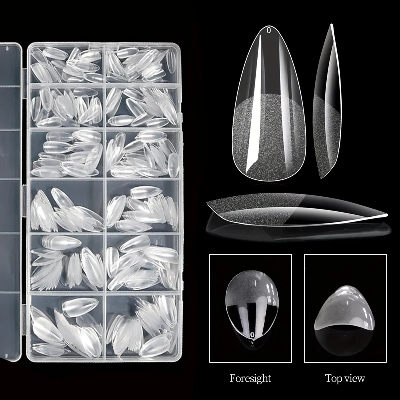 600 mittelgroße mandelförmige Nagelflicken, Mandel-X-Gel-Nagelflicken, transparente künstliche Nägel, vollständig abdeckende Acryl-Nagelflicken für die Nagelverlängerung
