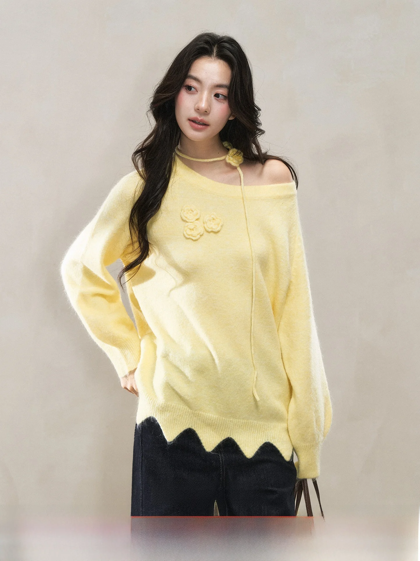 

Модный облегающий свитер с открытыми плечами, асимметричный дизайн, женский, осенне-зимний, новый, универсальный, повседневный, удобный, длинный...