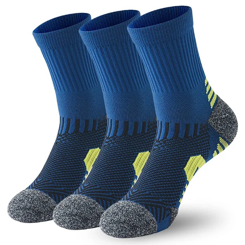 

3 пары профессиональных спортивных носков для фитнеса, мужские и женские, с махровой подошвой, нескользящие, для бега, длинные, быстросохнущие, для тренировок по баскетболу