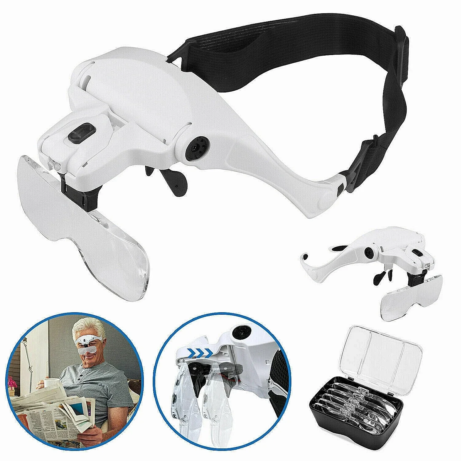 

Headband Magnifier with 2 LED Lights & 5 Interchangeable Lenses (1.0X, 1.5X, 2.0X, 2.5X, 3.5X)
