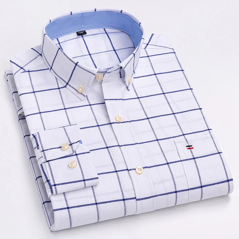 Camisa clásica de manga larga para hombre, ropa de algodón Oxford, a rayas, a cuadros, informal, para oficina y negocios, talla grande S a 7Xl