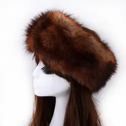 Winter Thick Furry Turban Hat Fluffy Russian Faux Fur Women Girl Fur Headband Winter Outdoor Headband Earwarmer Ski Hats