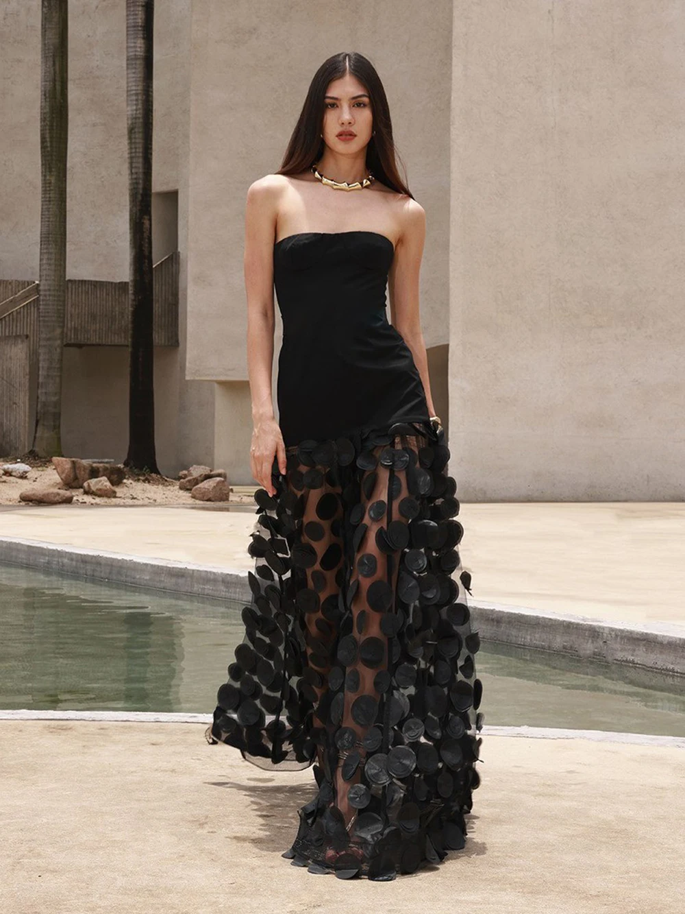 Modphy المرأة موضة تول توتو بلا أكمام قبالة الكتف فستان ماكسي ثلاثية الأبعاد نقطة شبكة الجنية ألف خط فستان فاخر مساء رداء حفلات #4