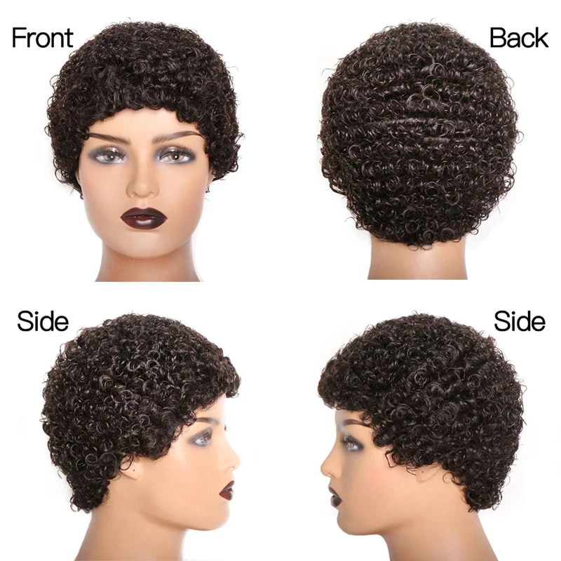 Short Afro Kinky Curly Wigs For Black Women African Fluffy Human Hair Wig Machine Made Brazilian Pixie Cut Hair Wig