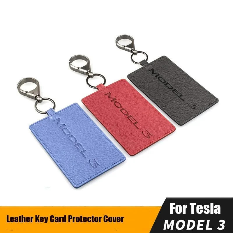 

Model 3 Leather Car Key Card Holder Protector Cover For Tesla Model 3 Accessories Key Case Key Ring Bag Chain Clip Accessories