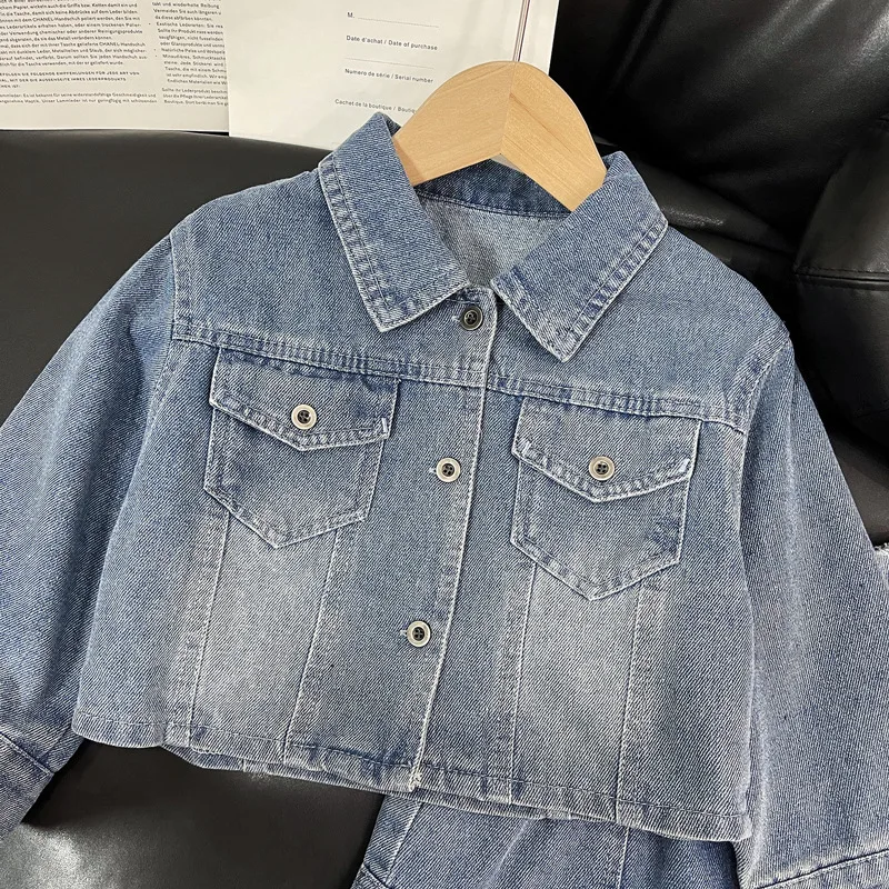 2025 Spring New Girls Denim Skirt Small Coat Set Girl Baby Korean Version Foreign Style Fashionable Denim Two-piece Set
