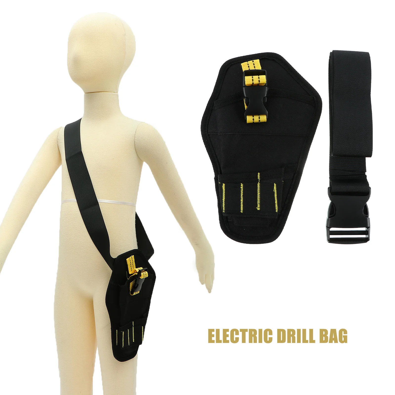 

Electric Drill Tool Kit Bag Black Oxford Cloth Multifunctional Pouch Portable Storage Solution Tool Storage Waist Bag Durable